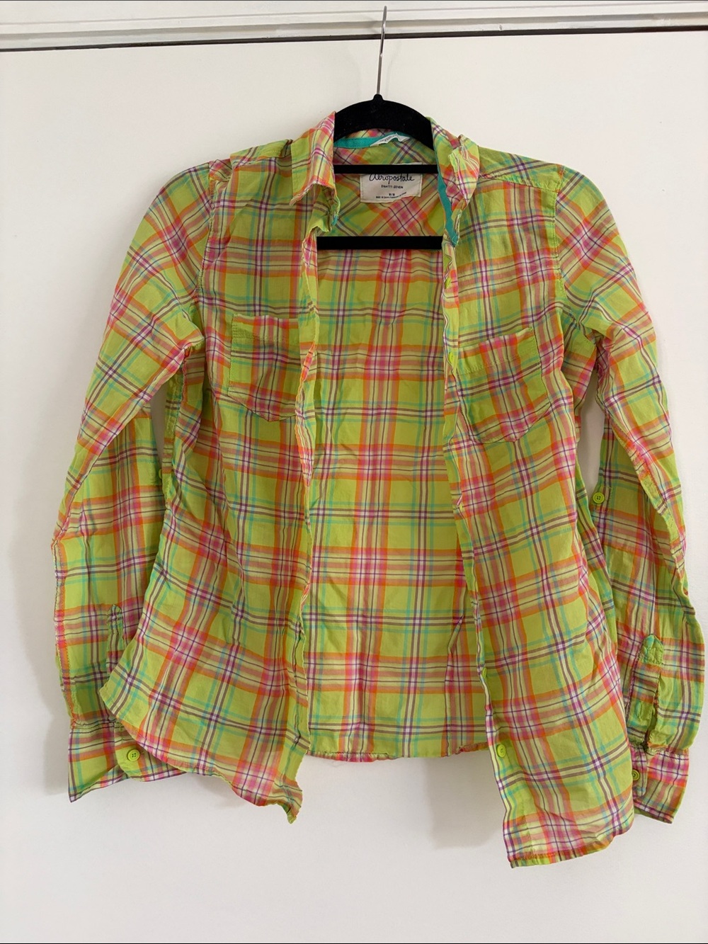 Aeropostale Multicolor Plaid Shirt in Lime, Coral & Turquoise